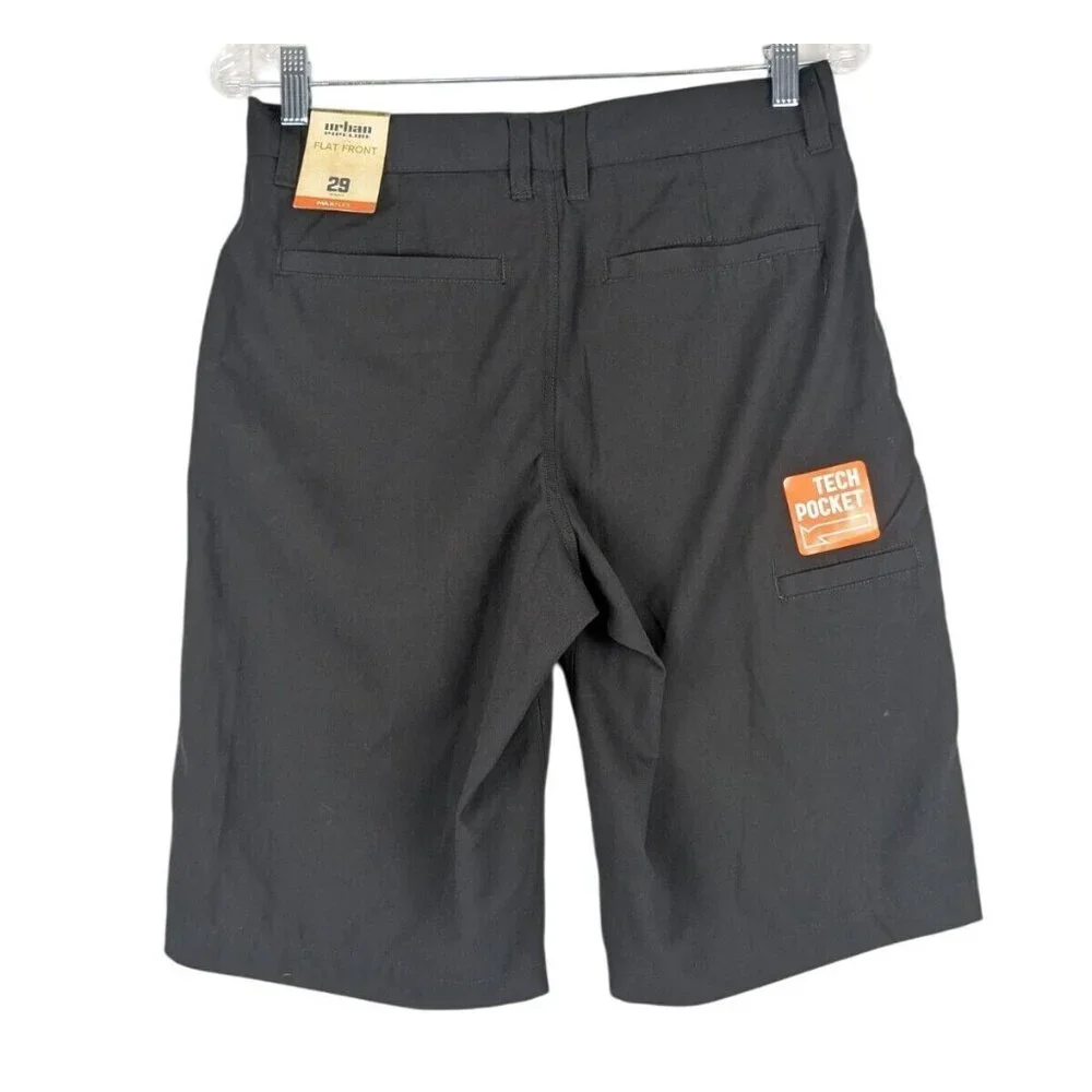 Urban Pipeline Max Flex Shorts 29x12 Black Flat Front Bermuda Chino‎ Tech Pocket